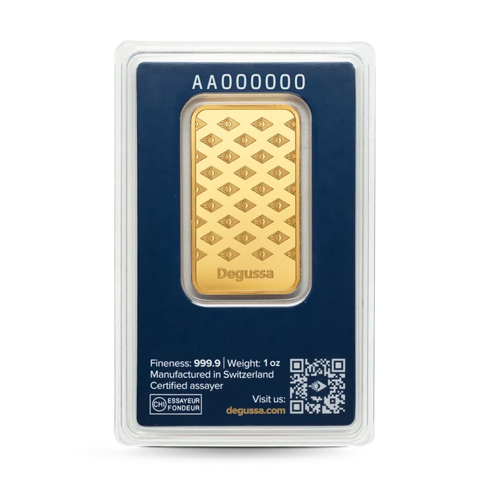 1 oz Degussa Goldbarren (geprägt)