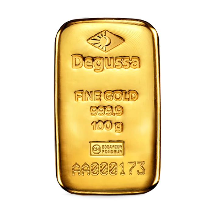 100 g Degussa Goldbarren (gegossen)