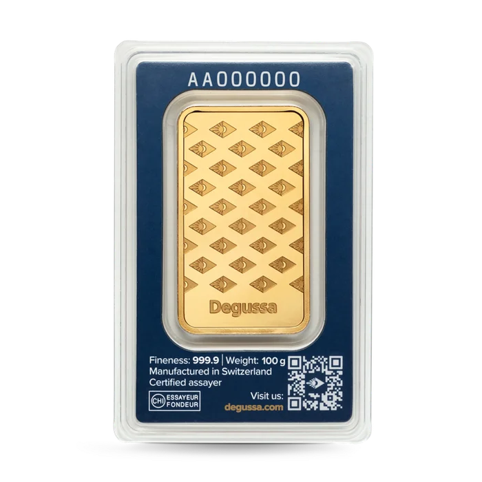 100 g Degussa Goldbarren (geprägt)