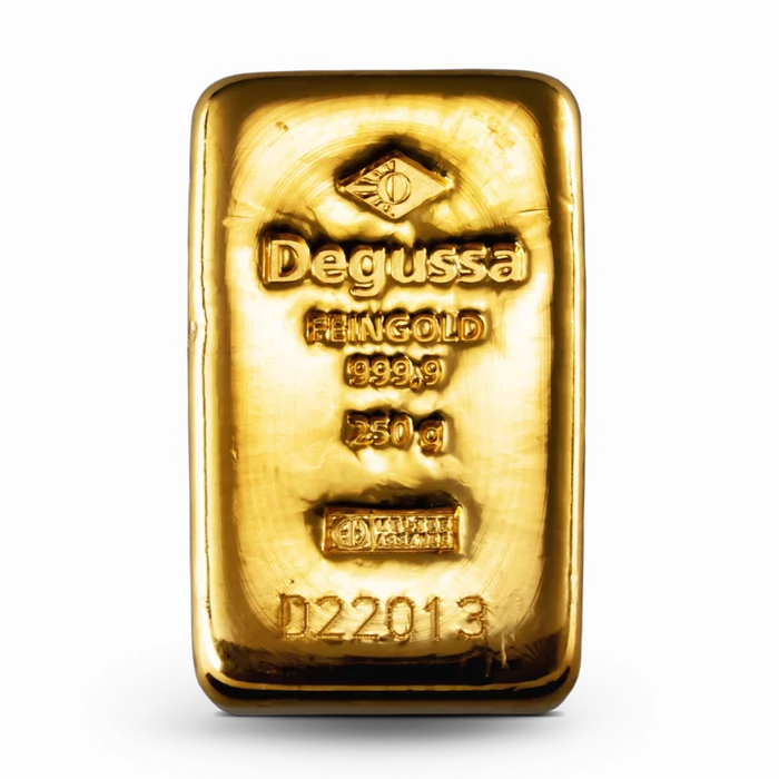 250 g Degussa Goldbarren Vintage (gegossen)