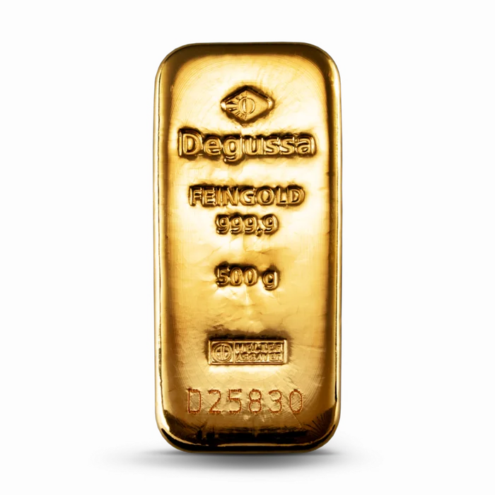 500 g Degussa Goldbarren Vintage (gegossen)